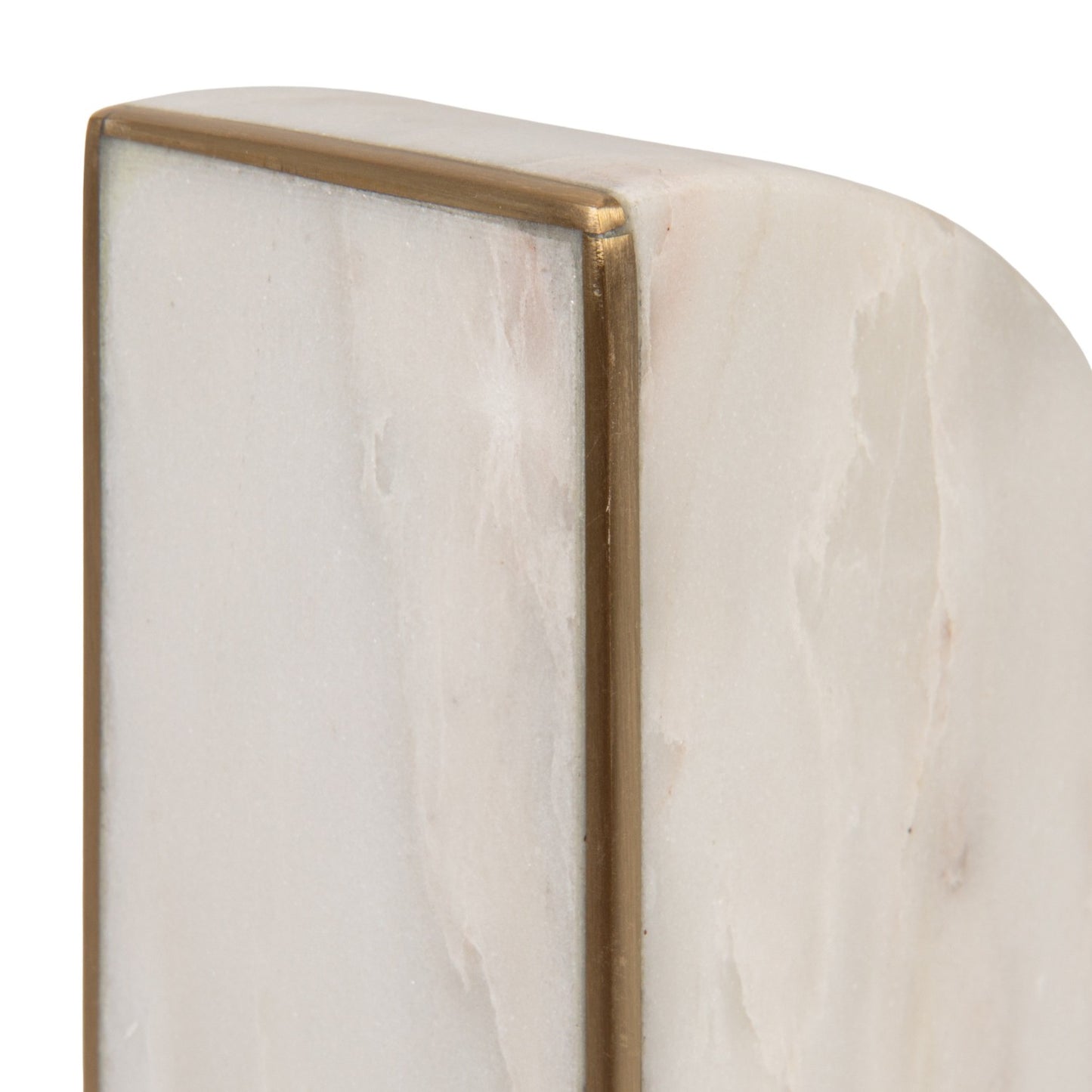 Bookends Marble White With Brass Inlay 5"h (Sold as Pair)