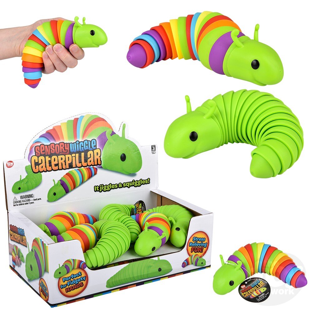 Sensory Wiggle Caterpillar Multicolor or Green 7.5" - Sold Individually