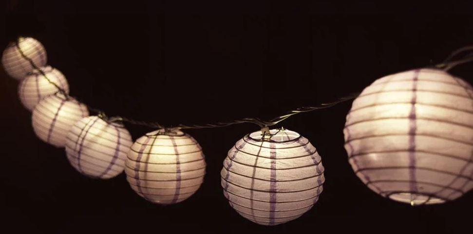 String Lights Paper Lanterns Set of 10 4" Round Lavender