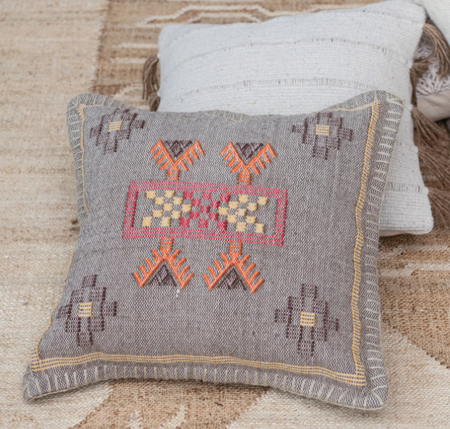 Pillow Square Hand Woven Cotton w/ Embroidery Multicolor 18" Square