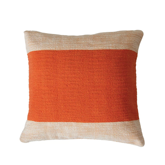 Pillow Stripe Woven Cotton Cream & Orange 18" Square