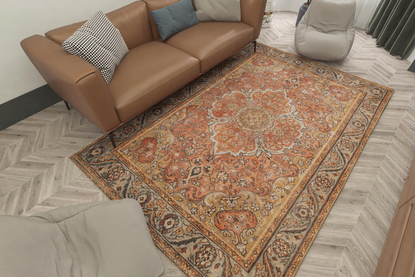 London Valencia Rust Washable Rug 5' x 7'6"