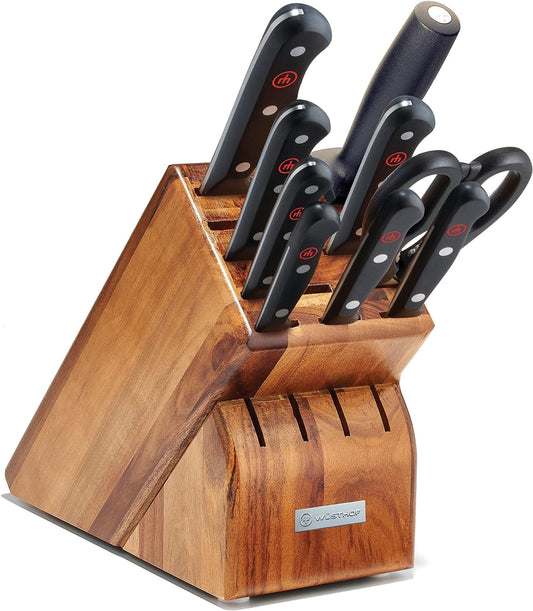 Gourmet 10pc Knife Block Set 15-Slot Acacia