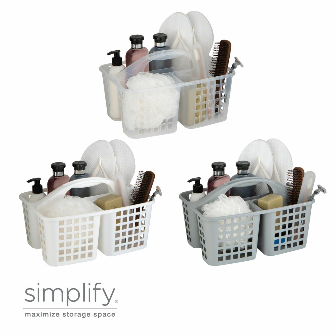 Plastic Bath Caddy w/3 Pockets 3asst. Colors