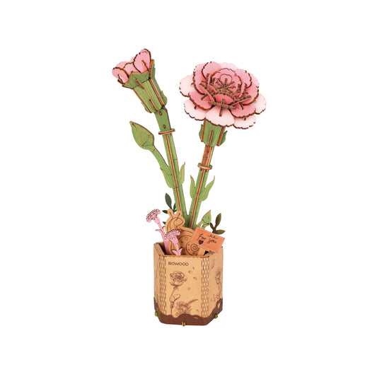 3D Wooden Flower Puzzle: Pink Carnation