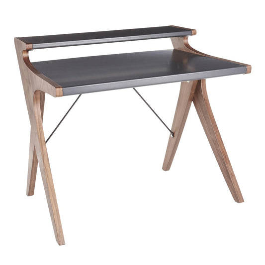 Archer Contemporary Desk in Walnut Wood with Grey Wood Top