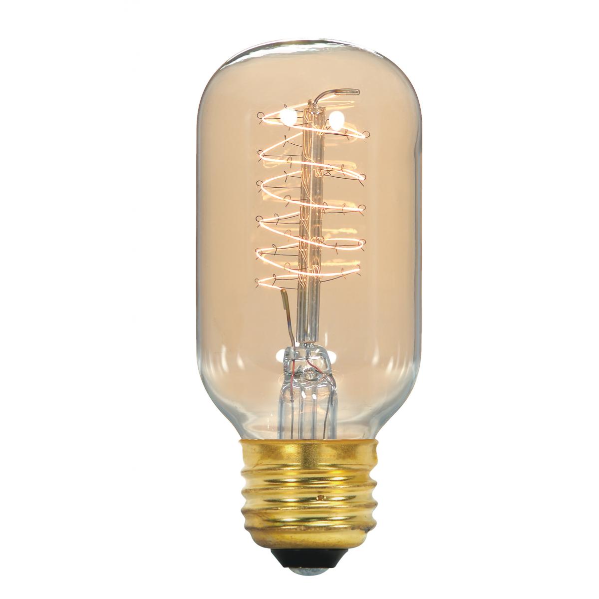 Light Bulb 40 Watt T14 Incandescent, Edison Style; Filament - Spiral; Clear; CCT (Kelvin) - 2700K; 160 Lumens; Medium base; 120 Volt