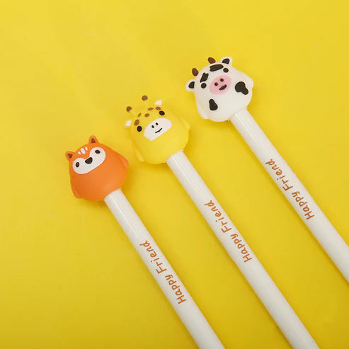 Gel Pen Happy Friends (Giraffe, Cow or Fox) Retractable (Sold Individually)