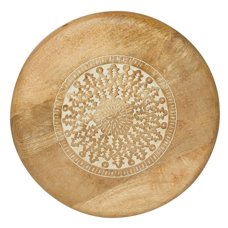 Table Carved Medallion Mango Wood Natural 17"d x 22" High