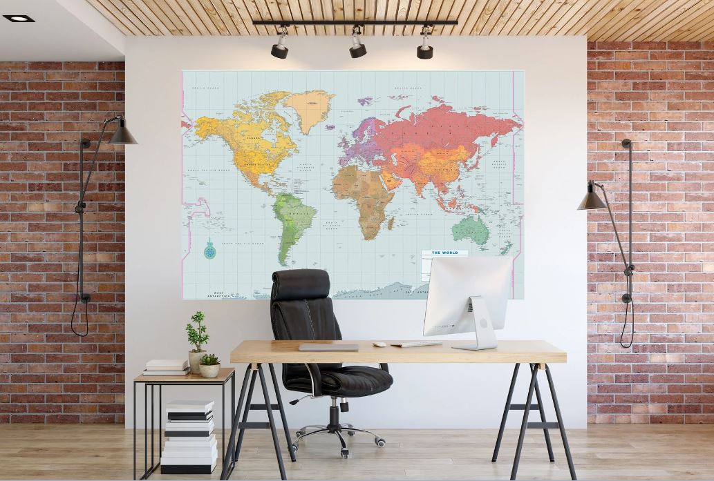 Wall Map Laminated World 67"Wx45"H