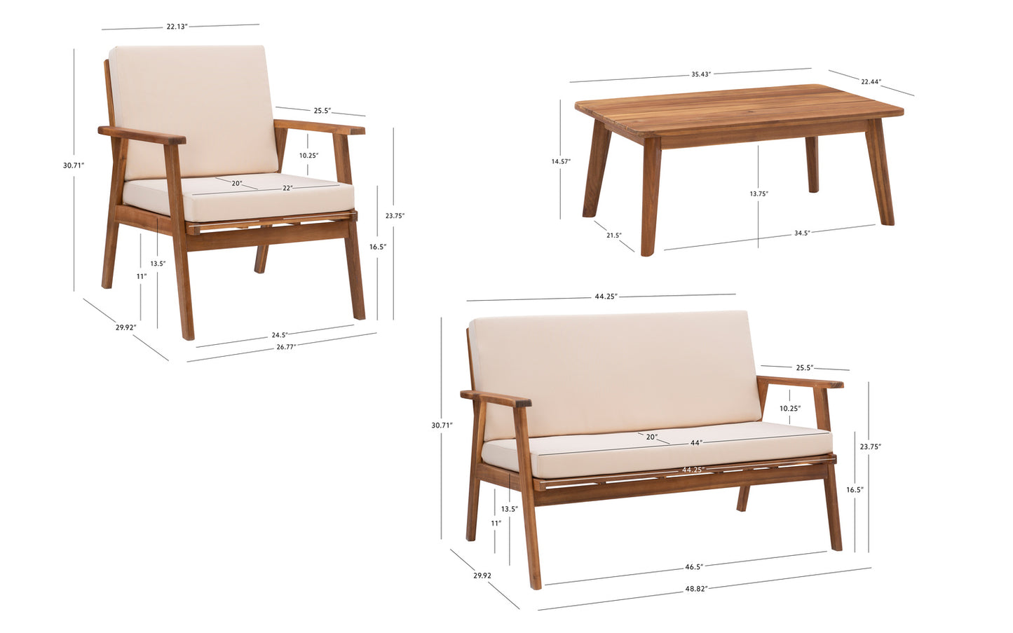 Cosgrove Acacia Wood Outdoor Chair with Natural Cushion