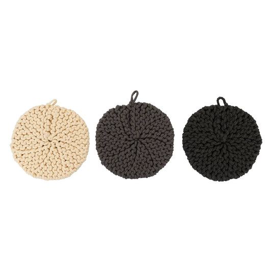 8" Round Cotton Crocheted Pot Holder, 3 Colors