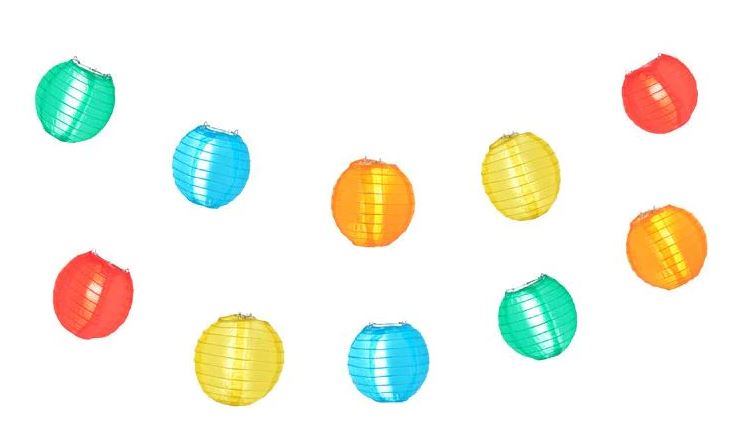 String Lights Nylon Lanterns Set of 10 4" Round Multi Colored