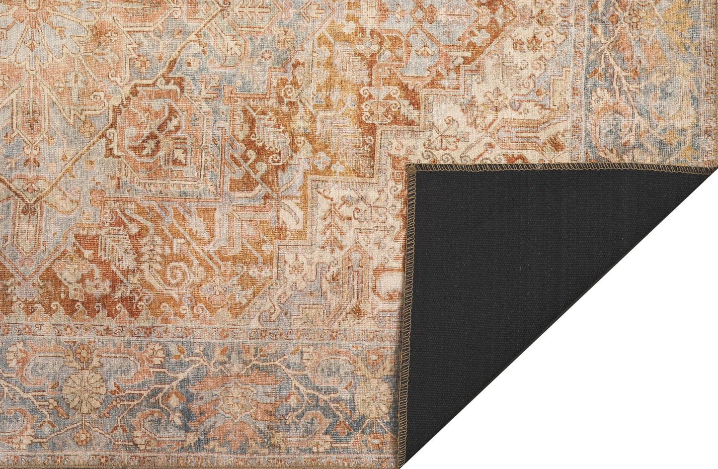 London Serena Rust & Blue Washable Rug 3'9" x 5'6"