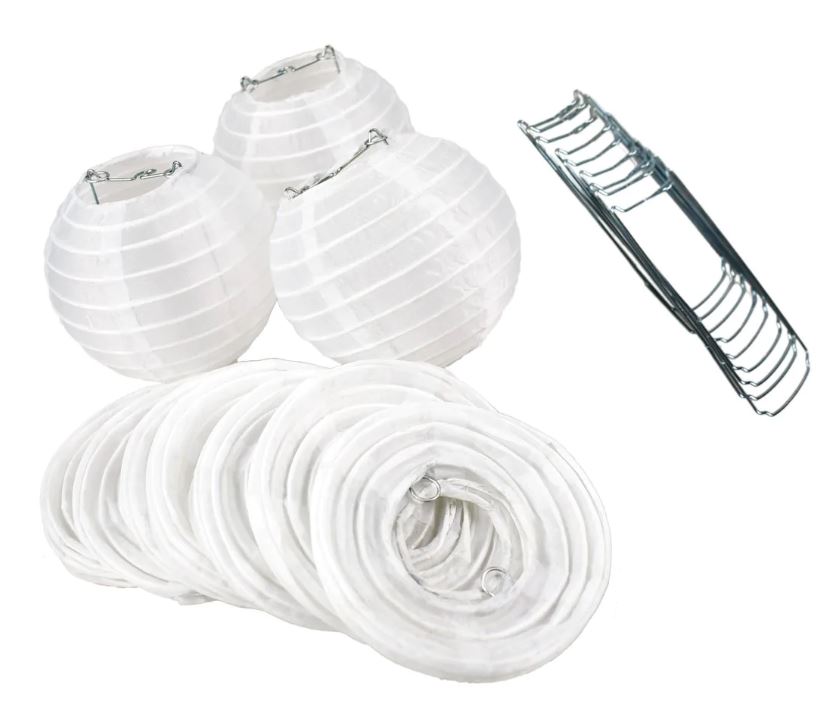 String Lights Nylon Lanterns Set of 10 4" Round White