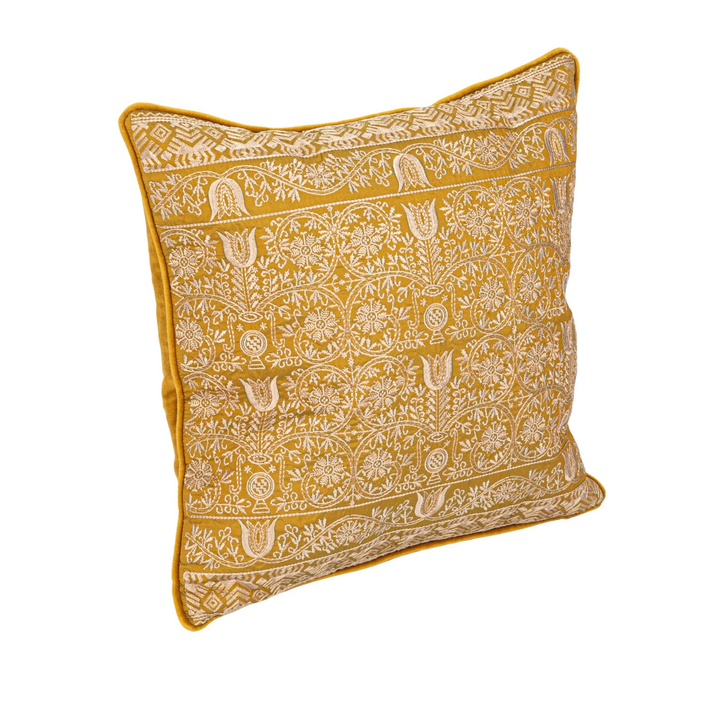 Pillow Cotton Velvet Embroidered Chartreuse 18" Square