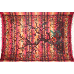 Tapestry Twin Size Overprint Madras Tree Of Life Red