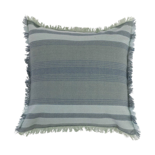 Pillow Stripes & Eyelash Fringe Woven Cotton Multicolor 18" Square