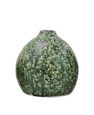 Vase Terracotta Round Speckled Green 4.75" High Medium