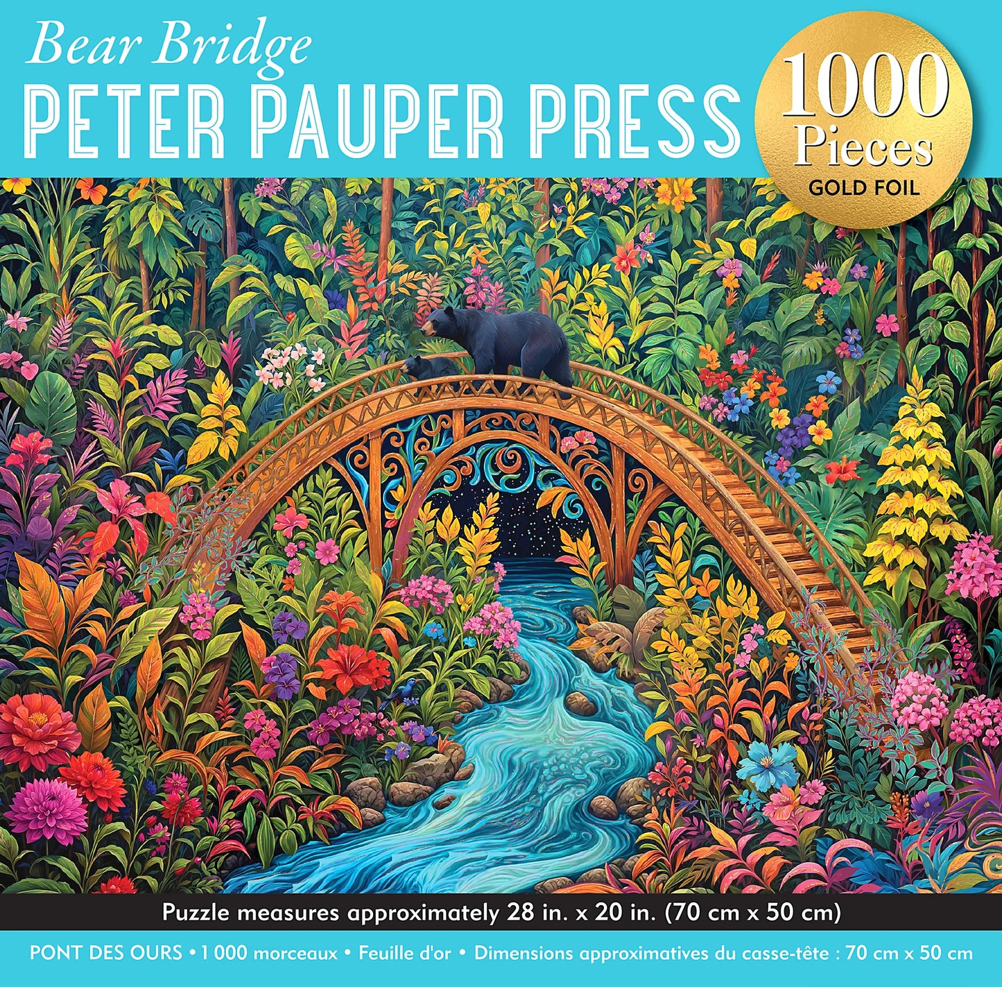 Puzzle 1000 Piece Bear Bridge with Gold Foil Highlights
