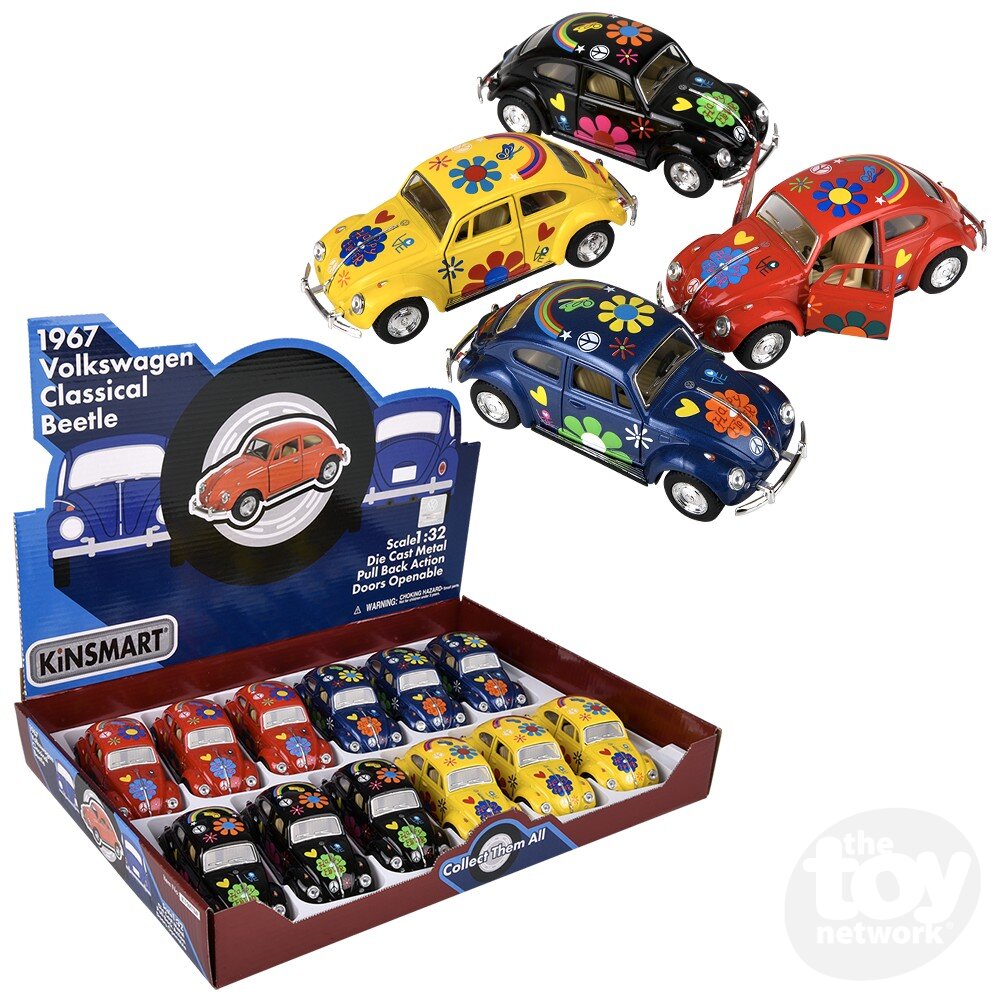 Diecast Pullback - VW Classic Beetle - 1967 - Flower Power - 5" - Sold Individually