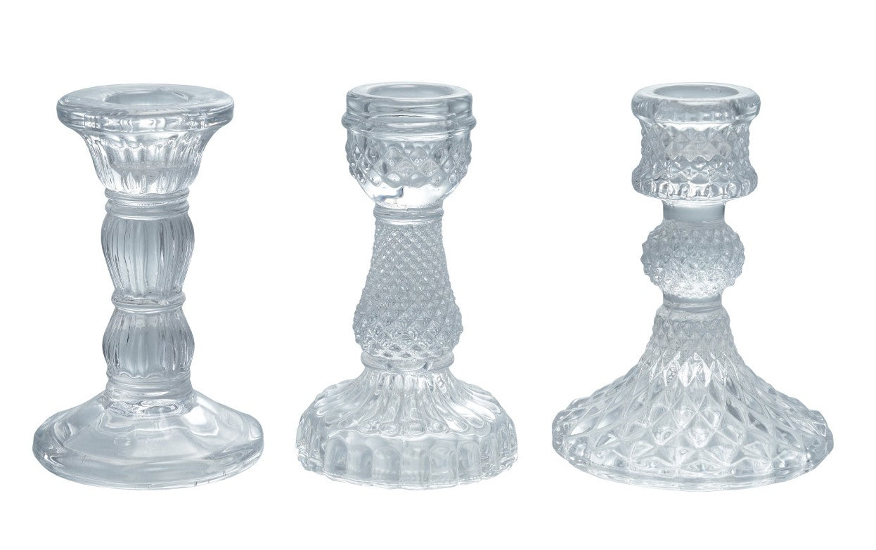 Taper Holder Pressed Glass - 3 Styles - Sold Individually