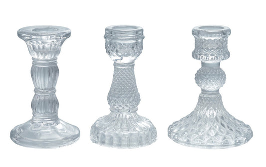 Taper Holder Pressed Glass - 3 Styles - Sold Individually