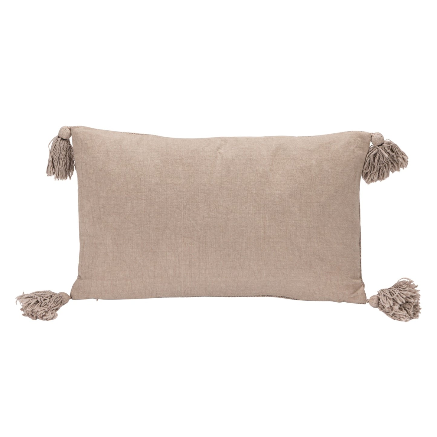Pillow Lumbar Cotton Embroidered Flowers Taupe 20"l x 12"h