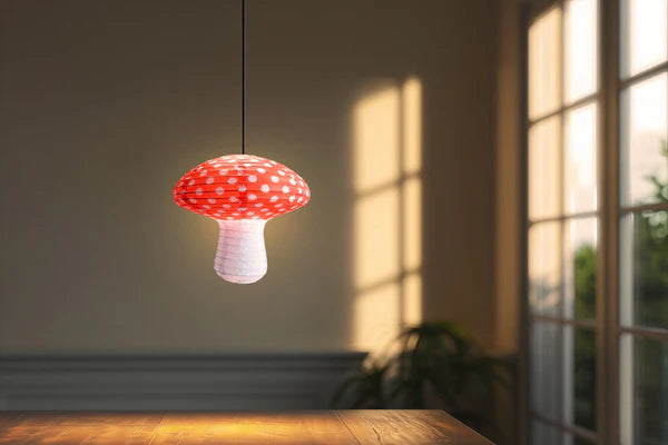 Paper Lantern Mushroom Shaped Red & White Polka Dots 8"