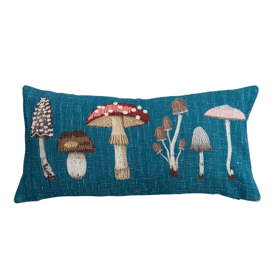 Pillow Lumbar Printed Mushroom w/ Embroidery 28"L x 12"H