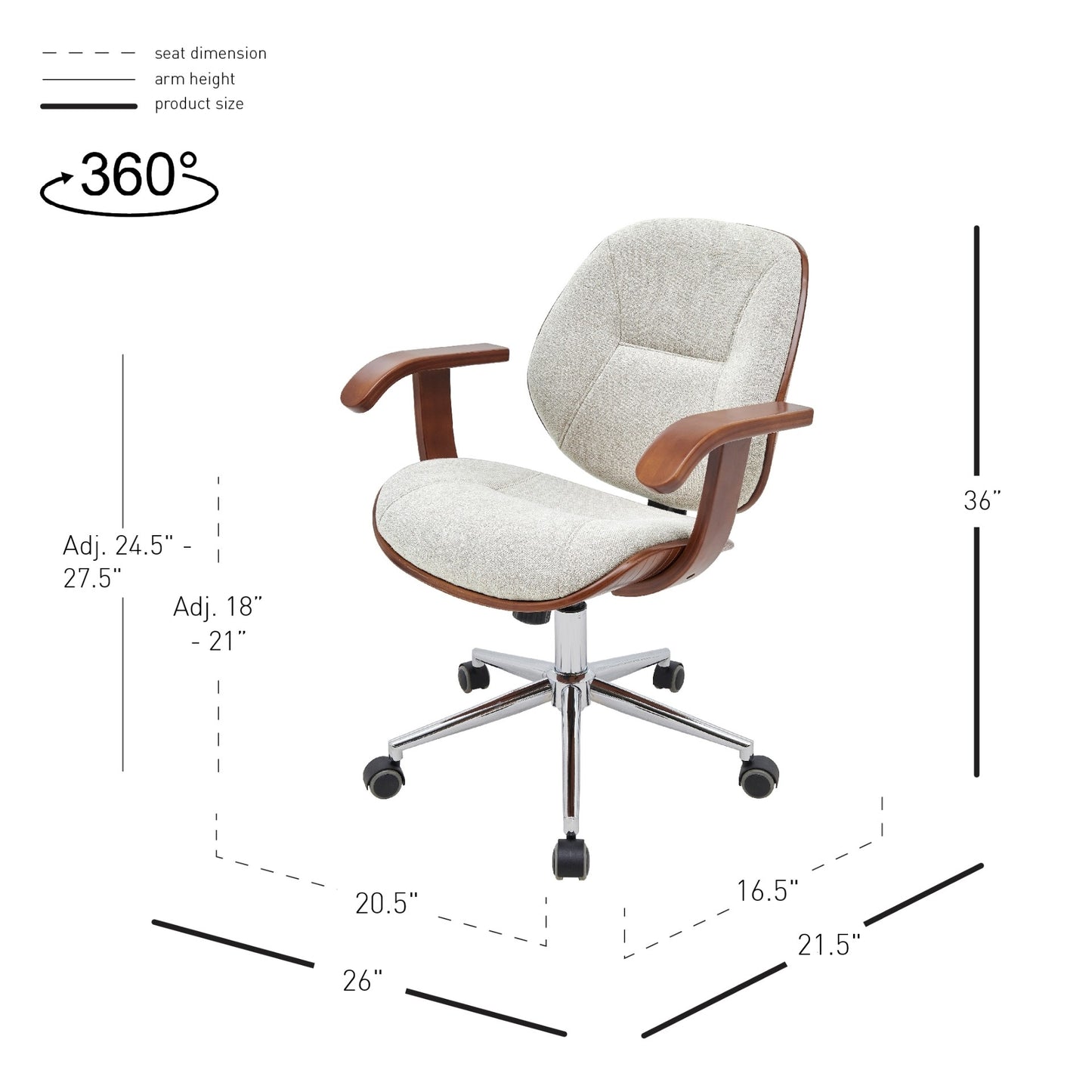 Samuel Office Chair Bamboo and Fabric With Armrests White