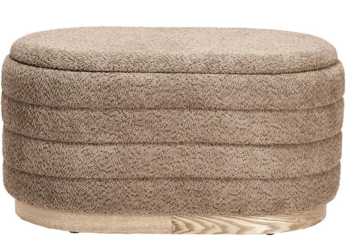 Ottoman Upholstered with Storage Wood Base - Brown - Large