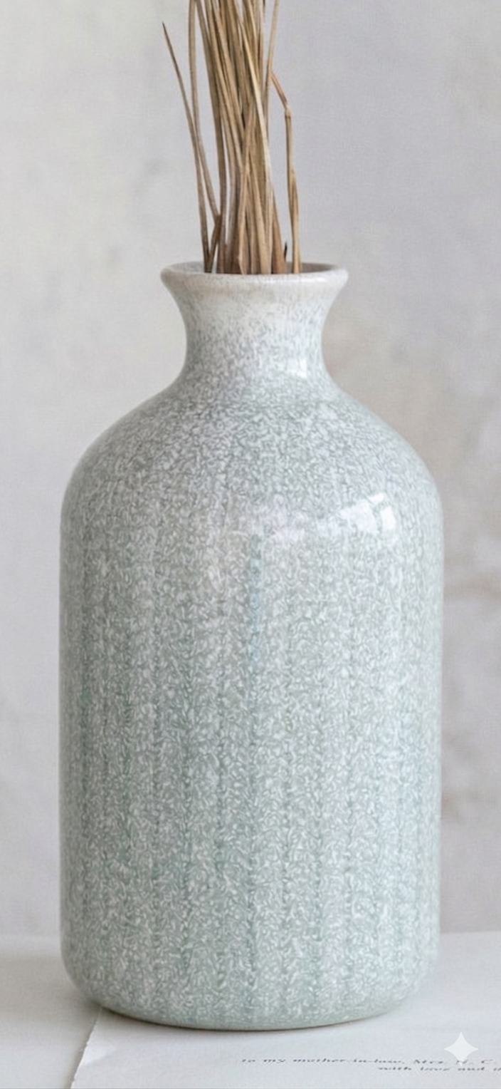 Vase Embossed Stoneware Reactive Glaze Grey Large
