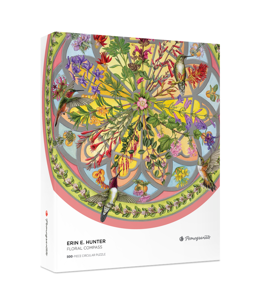 Puzzle 500 Piece Round - Erin E. Hunter - Floral Compass Circle