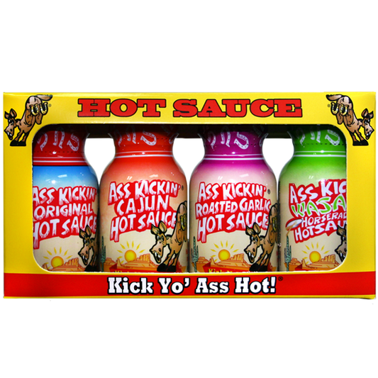 Barbecue Hot Sauce Set Mini Bottles Ass Kickin 4-pack