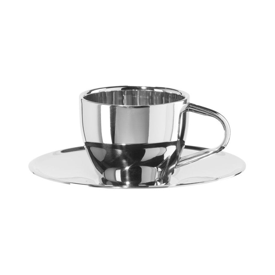 Mug - Double Wall Stainless Steel Espresso Cup (4oz) & Saucer