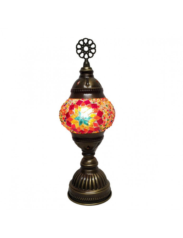 Lamp Tabletop Mosaic Glass 4" Globe Metal Finial & Base 9.5" High Overall