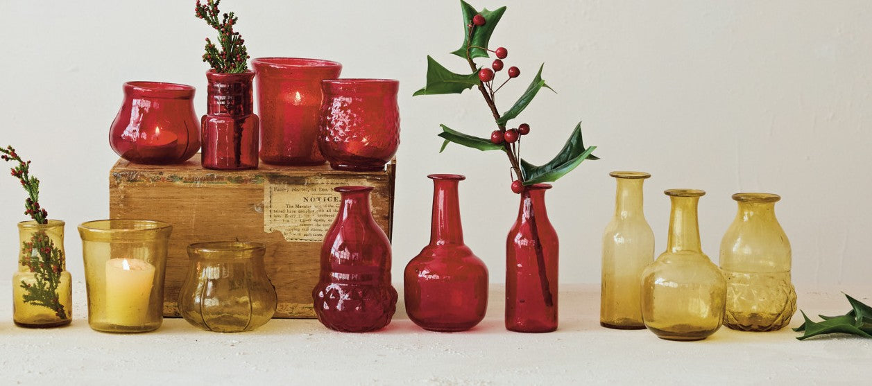 Vase Glass Hand Blown Red