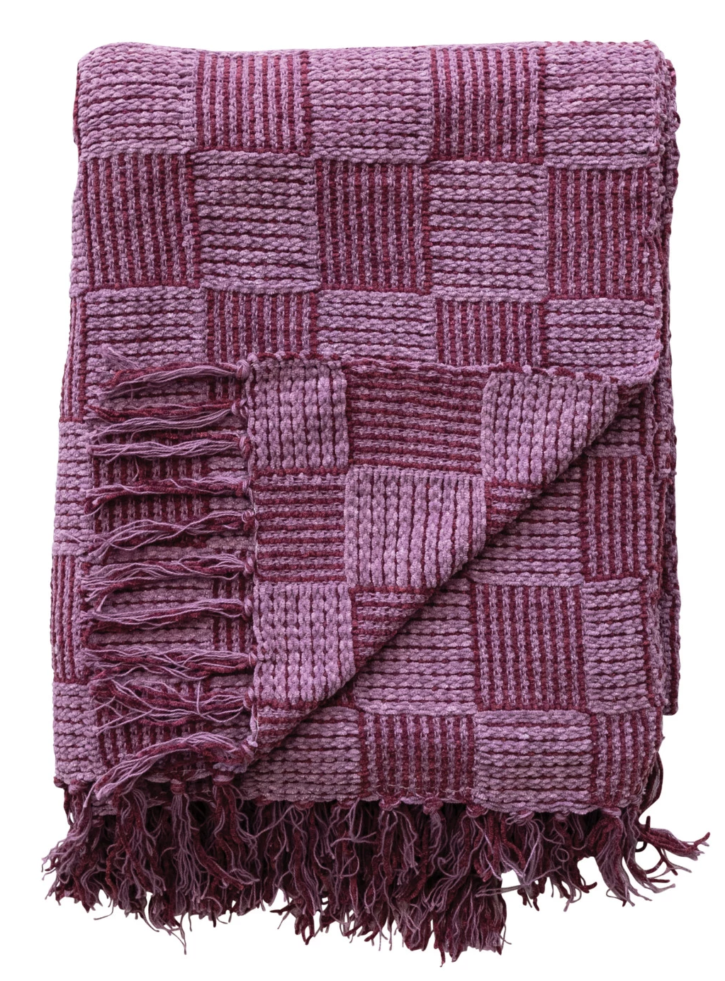 Throw Blanket Recycled Cotton Blend Chenille Berry Color & Pink