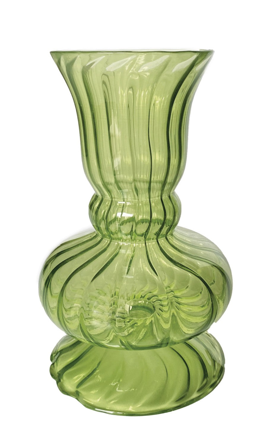 Vase Fluted Hand-Blown Green 6.75"h