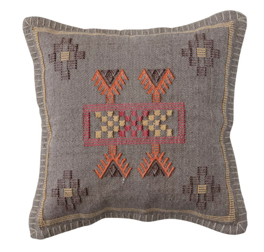 Pillow Square Hand Woven Cotton w/ Embroidery Multicolor 18" Square