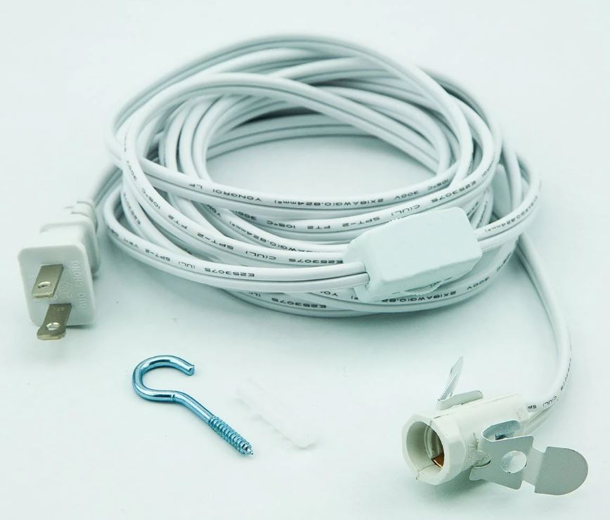 Cord Kit Candelabra Socket With Switch  E12 Base 11ft For Star Lanterns White Cord