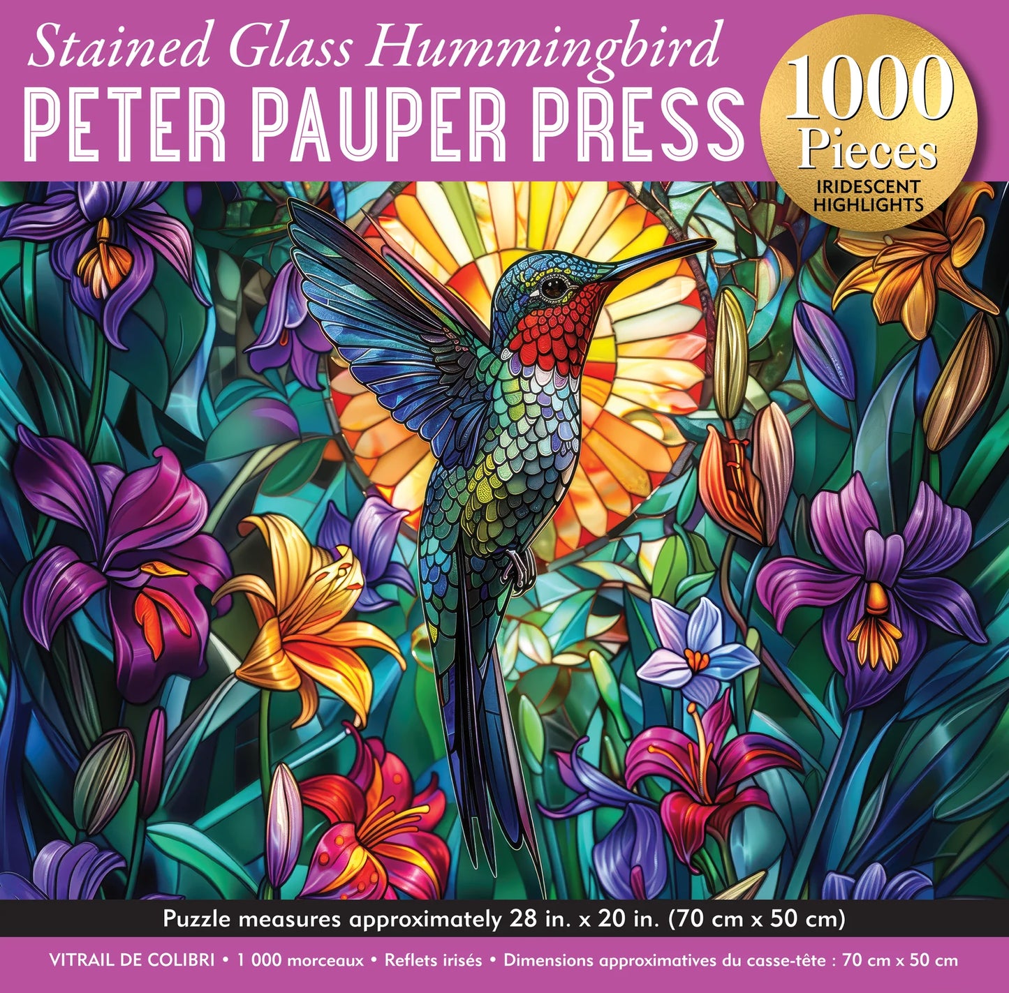 Puzzle 1000 Piece Stained Glass Hummingbird with Iridescent Highlights