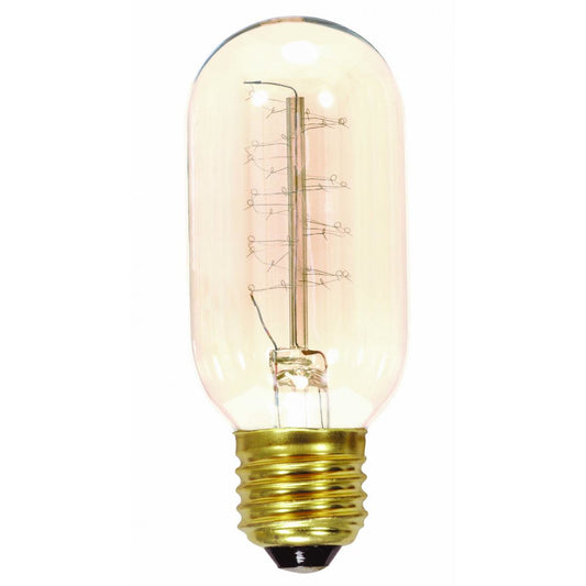 Light Bulb 40 Watt T14 Incandescent, Edison Style; Filament - Spiral; Clear; CCT (Kelvin) - 2700K; 160 Lumens; Medium base; 120 Volt