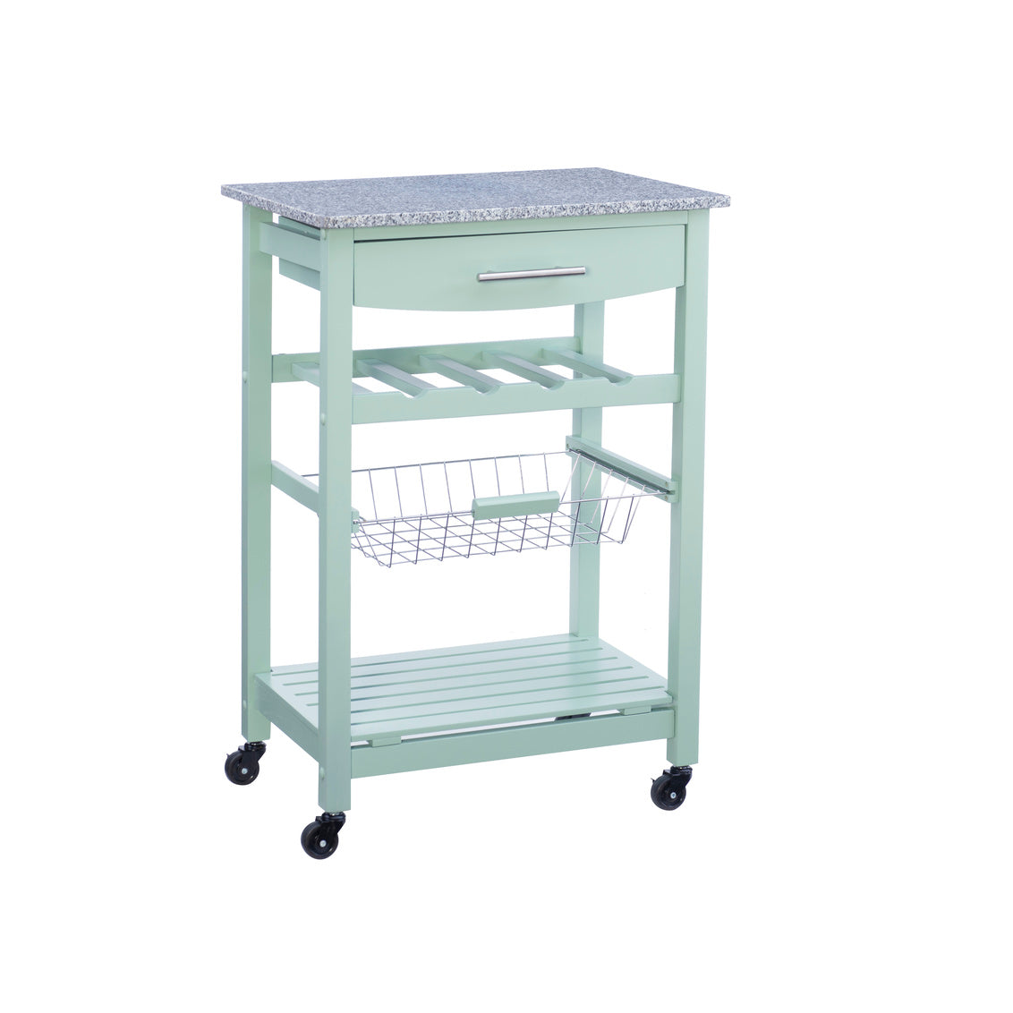 Zoey Kitchen Cart Granite Top Green Base