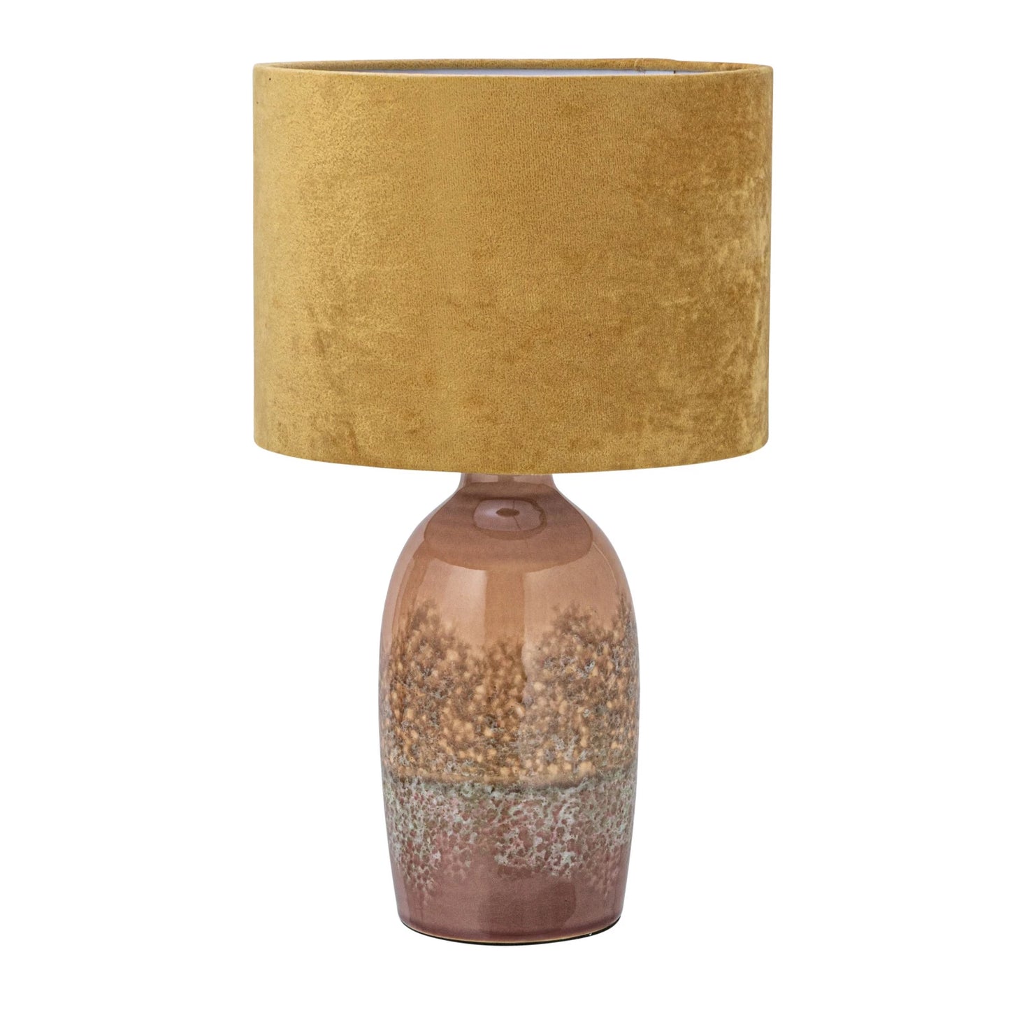 Lamp Tabletop Stoneware Reactive Glaze Velvet Shade Mauve & Mustard 16.5" High