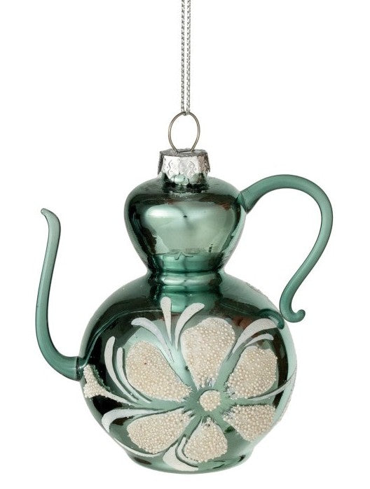 Ornament - Glass Hand Painted - Teapot with Flower