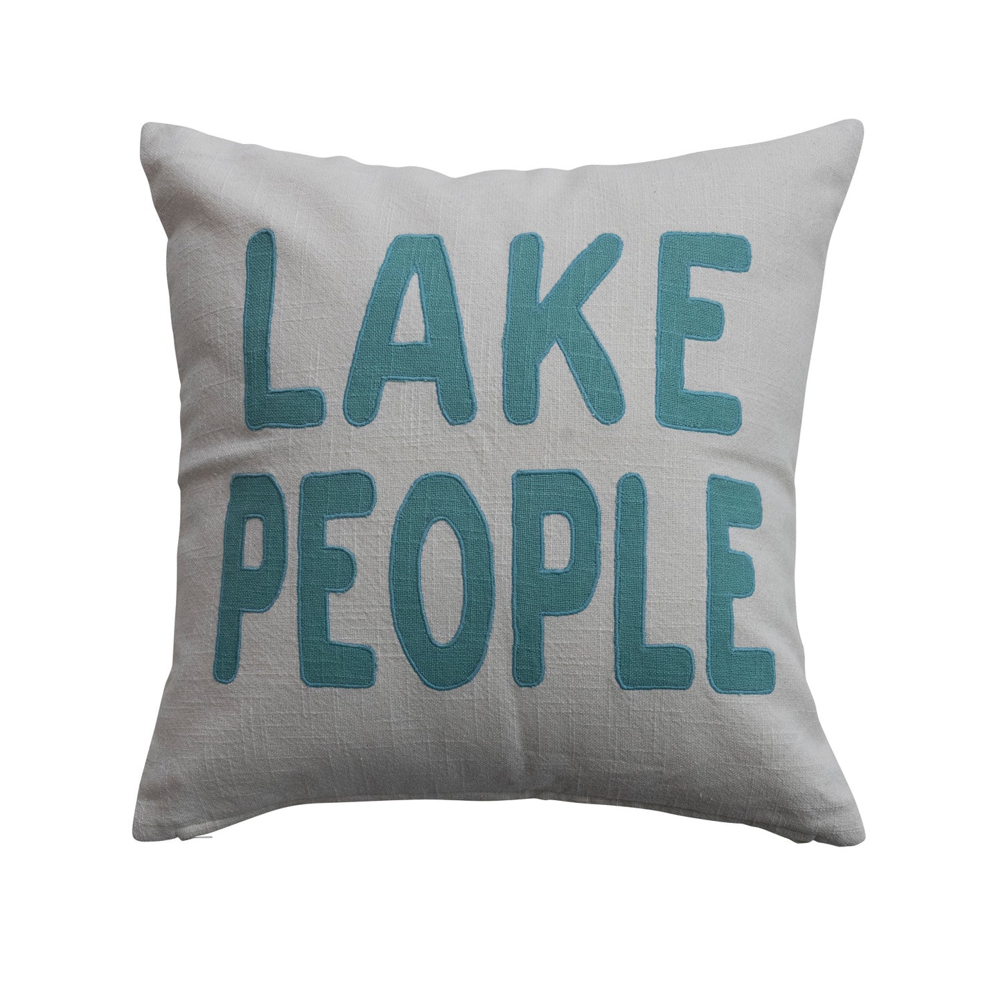 Pillow Cotton "Lake People" White with Blue Lettering