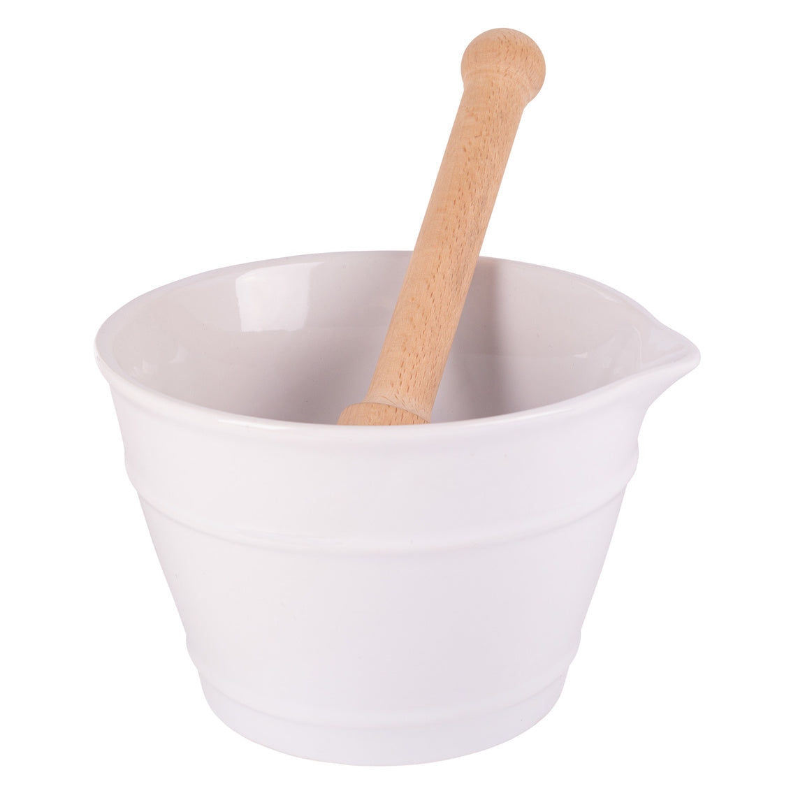 45oz White Mortar Bowl with Pour Lip Wood Pestle