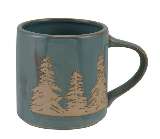 Mug - Stoneware - Wax Relief - Trees - Blue - 16oz